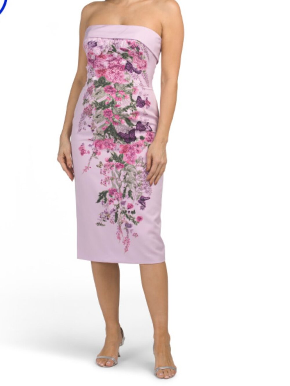 RENE BY RENE RUIZ Strapless Dress Gown Floral Butterfly Pink Purple Size 10 Tea